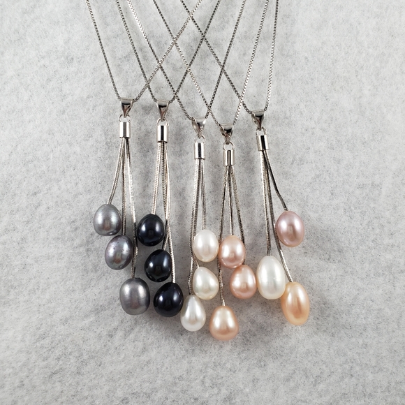 Sterling Three Pearl Necklace - Picture 7 of 8